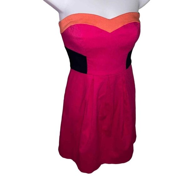 Sparkle & Fade Dress Womens Size Small Pink Mini Strapless Colorblock Smocked - Picture 1 of 7